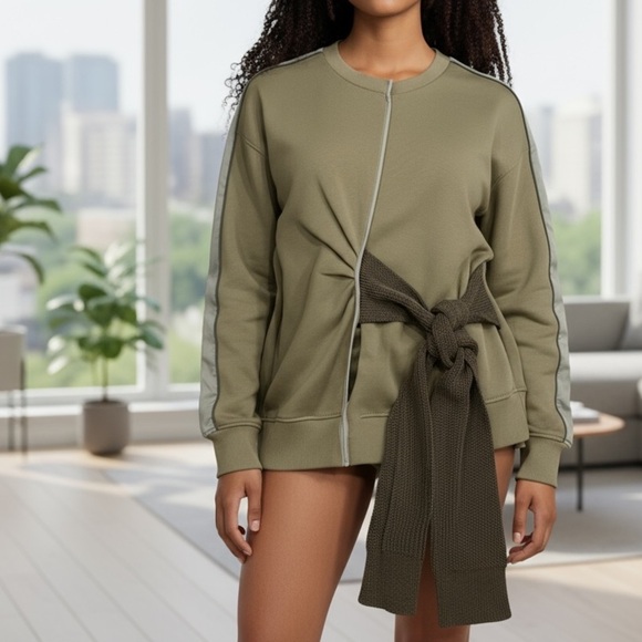 [M]3.1 Phillip Lim Khaki knit Tie Front Pullover Sweatshirt - Picture 1 of 8